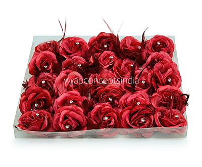 Red Rose with Feathers & Stone Red Rose with Feathers & Stone