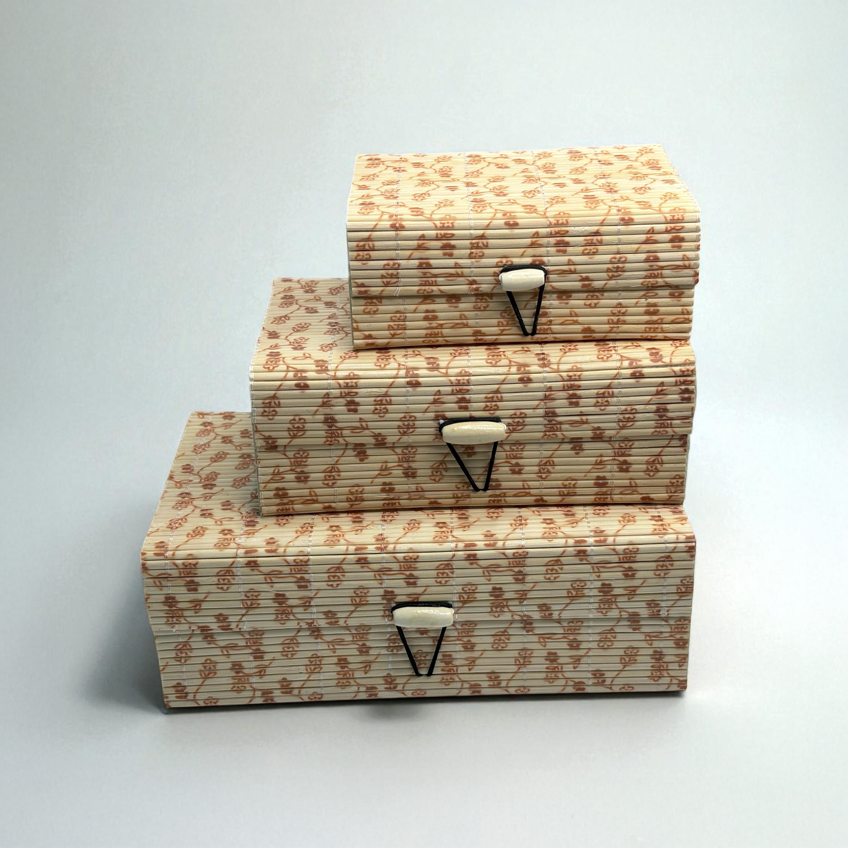 Decorative Storage Box Set, 3-Piece Floral Pattern, White Clasps