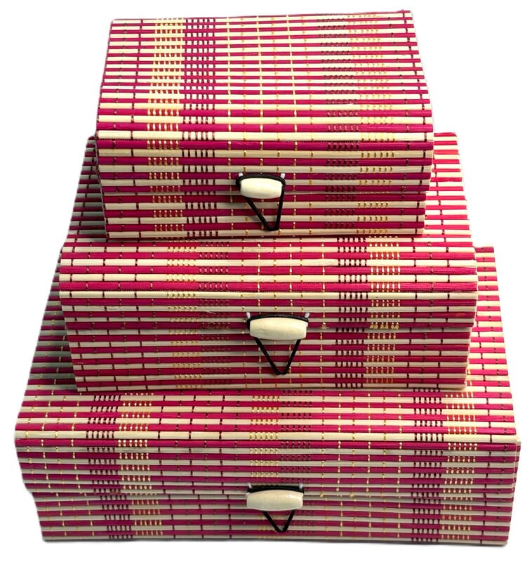 EELIKA Bamboo utility box || bamboo jewelley box || costmetic box || shringar makeup storage box || set of 3 (Red) EELIKA Bamboo utility box || bamboo jewelley box || costmetic box || shringar makeup storage box || set of 3 (Red)