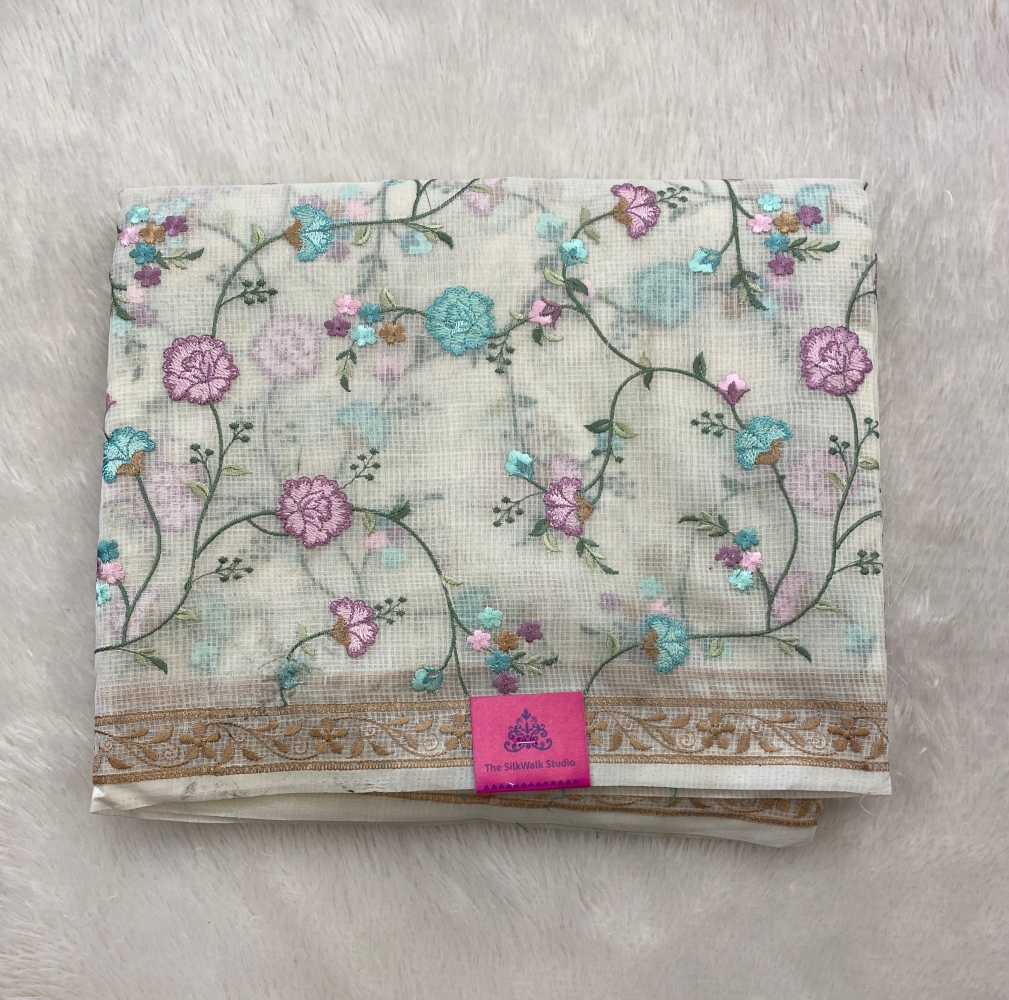 Priety - The Kota Off White Saree in Floral Work SWS63 Priety - The Kota Off White Saree in Floral Work SWS63