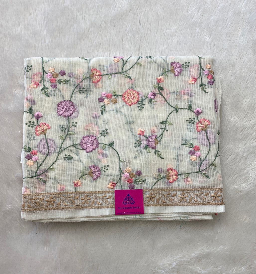 Priety - The Kota Off White Saree in Floral Work SWS63 Priety - The Kota Off White Saree in Floral Work SWS63