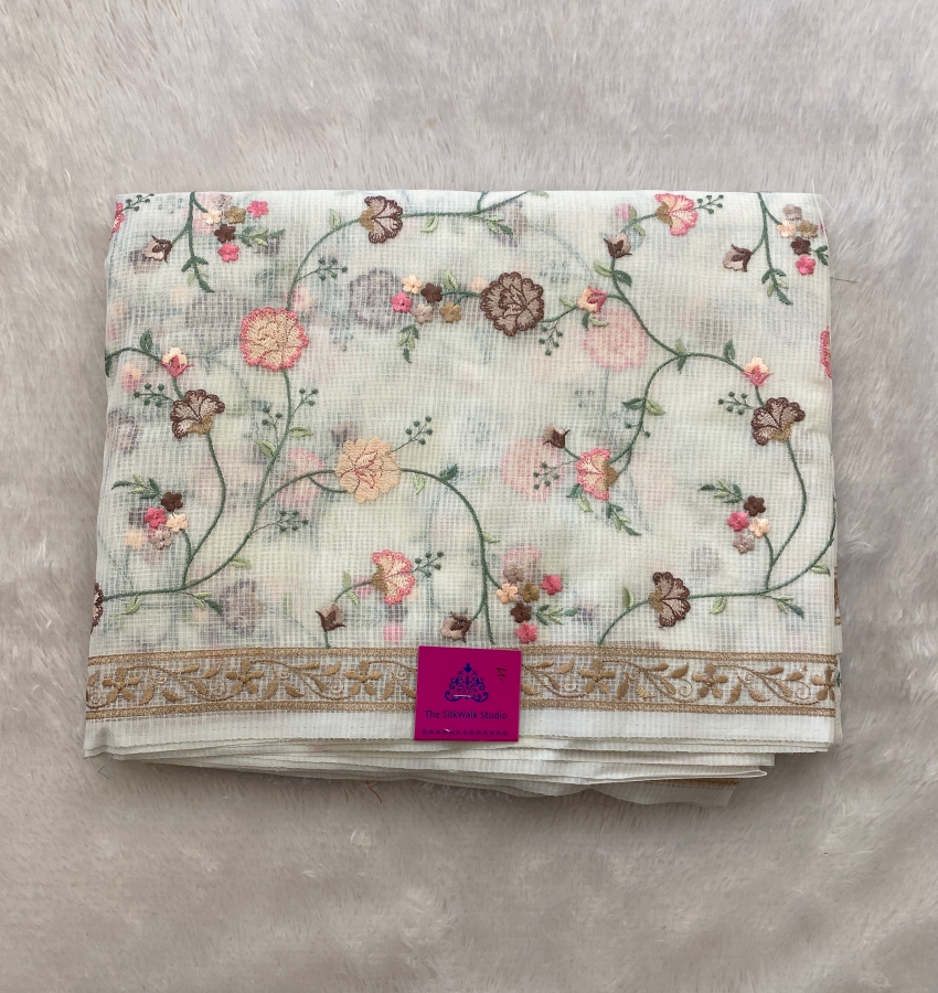 Priety - The Kota Off White Saree in Floral Work SWS63 Priety - The Kota Off White Saree in Floral Work SWS63