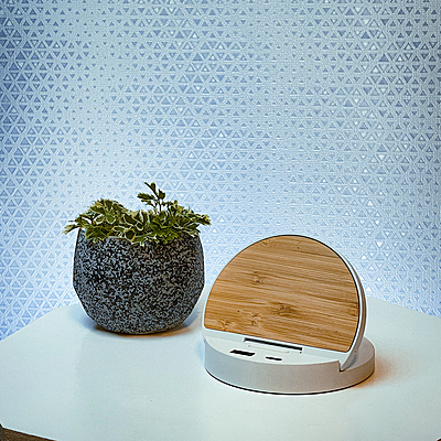 Wireless Charger "Bolt" with Mobile Stand and Bamboo Top Wireless Charger "Bolt" with Mobile Stand and Bamboo Top