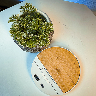 Wireless Charger "Bolt" with Mobile Stand and Bamboo Top Wireless Charger "Bolt" with Mobile Stand and Bamboo Top