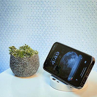 Wireless Charger "Bolt" with Mobile Stand and Bamboo Top Wireless Charger "Bolt" with Mobile Stand and Bamboo Top