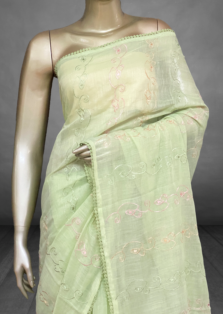 Deepika - The Linen Saree in Floral Embroidery (Lotus) SWS66 Deepika - The Linen Saree in Floral Embroidery (Lotus) SWS66