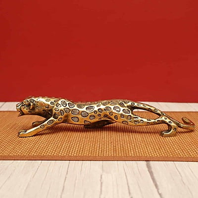Brass Majestic Cheetah Sculpture - 11.5 Inch Length - Eyecatching Decor for Wildlife Enthusiasts!