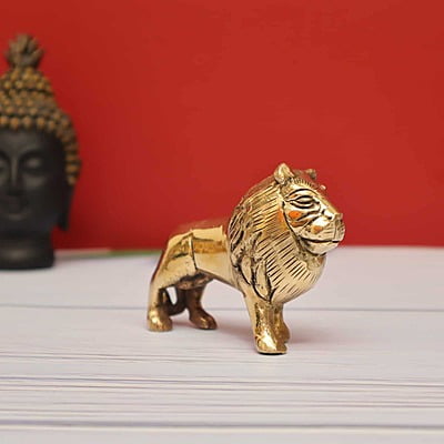 Brass Regal Small Lion Statue - 2.5 Inch Height | Perfect for Home Decor and Collectors