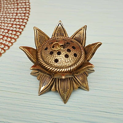 Brass Handmade Lotus Design Lobaan Lamp / Dhoop Dani / Incense Charcoal Burner - 4 inch Lengh