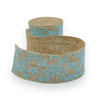 Natural Jute Ribbon with Blue Net Lace Natural Jute Ribbon with Blue Net Lace