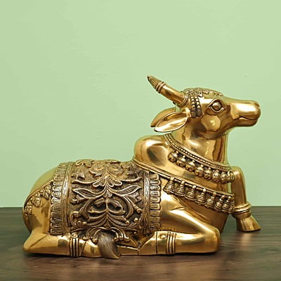 Brass Handmade Nandi Idol - 21 inch Length | Sacred Bull Statue