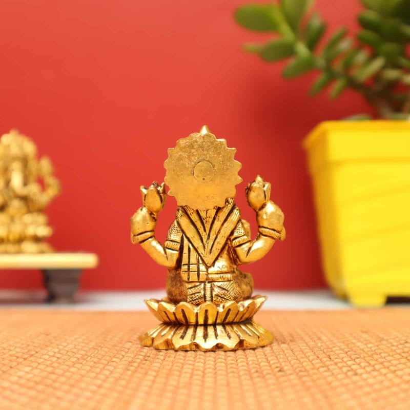 Auspicious Lakshmi Devi Idol sitting on Lotus in Brass - 3 inch Height