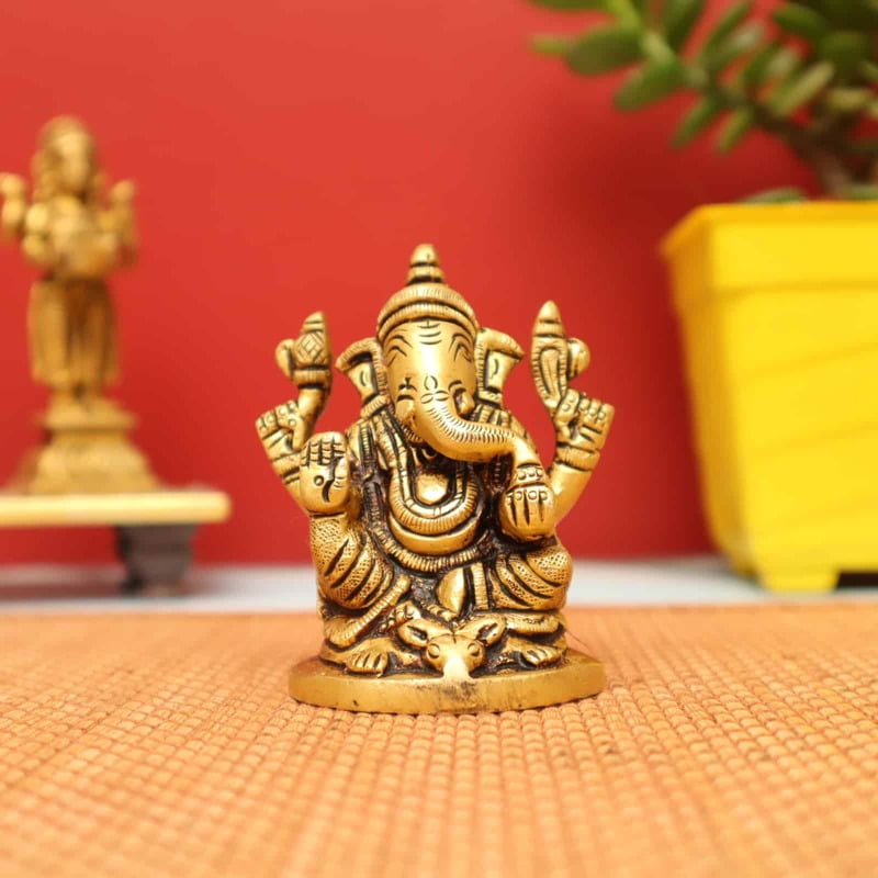 Sacred Ganesh Statue in Brass - 3 inch Height