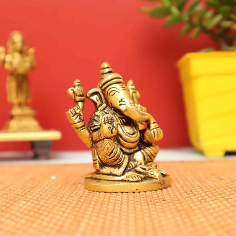 Sacred Ganesh Statue in Brass - 3 inch Height