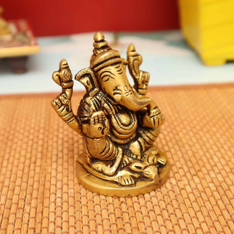 Sacred Ganesh Statue in Brass - 3 inch Height