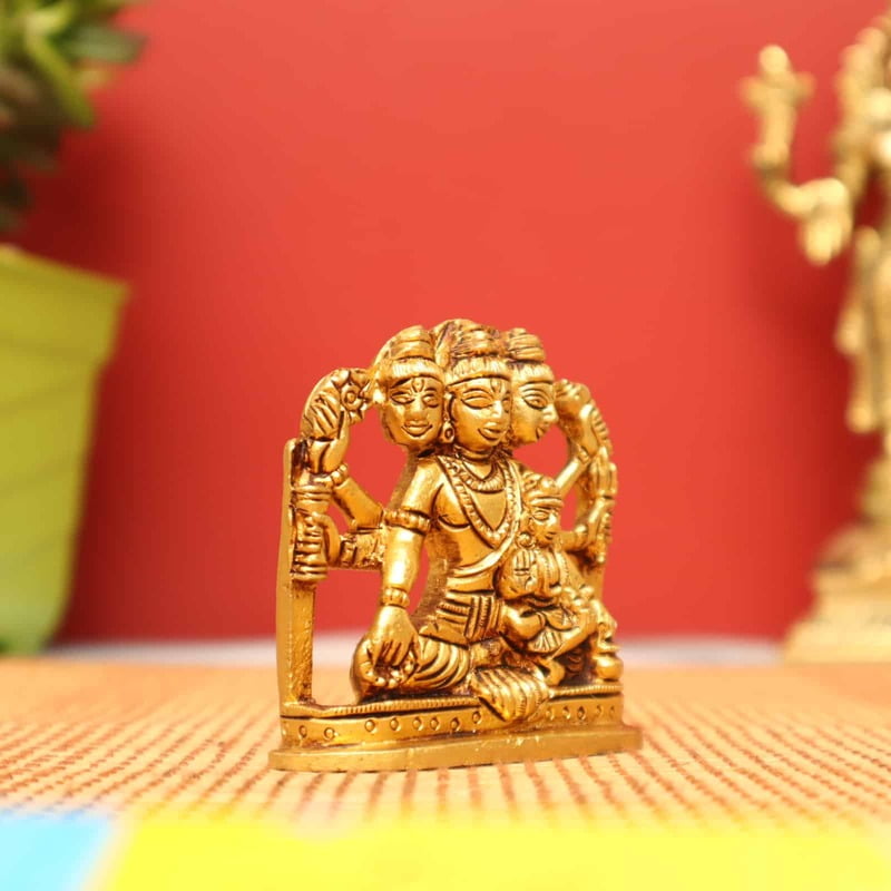 The Holy Saint Dattatreya In Brass - 2.5 inch Height