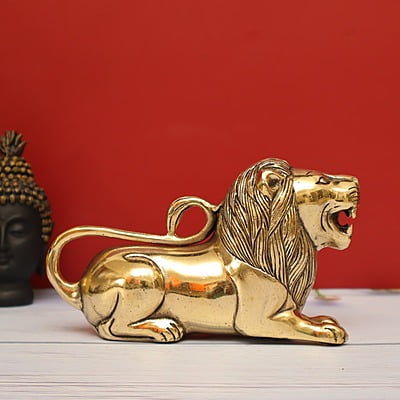 Brass Roaring sitting lion