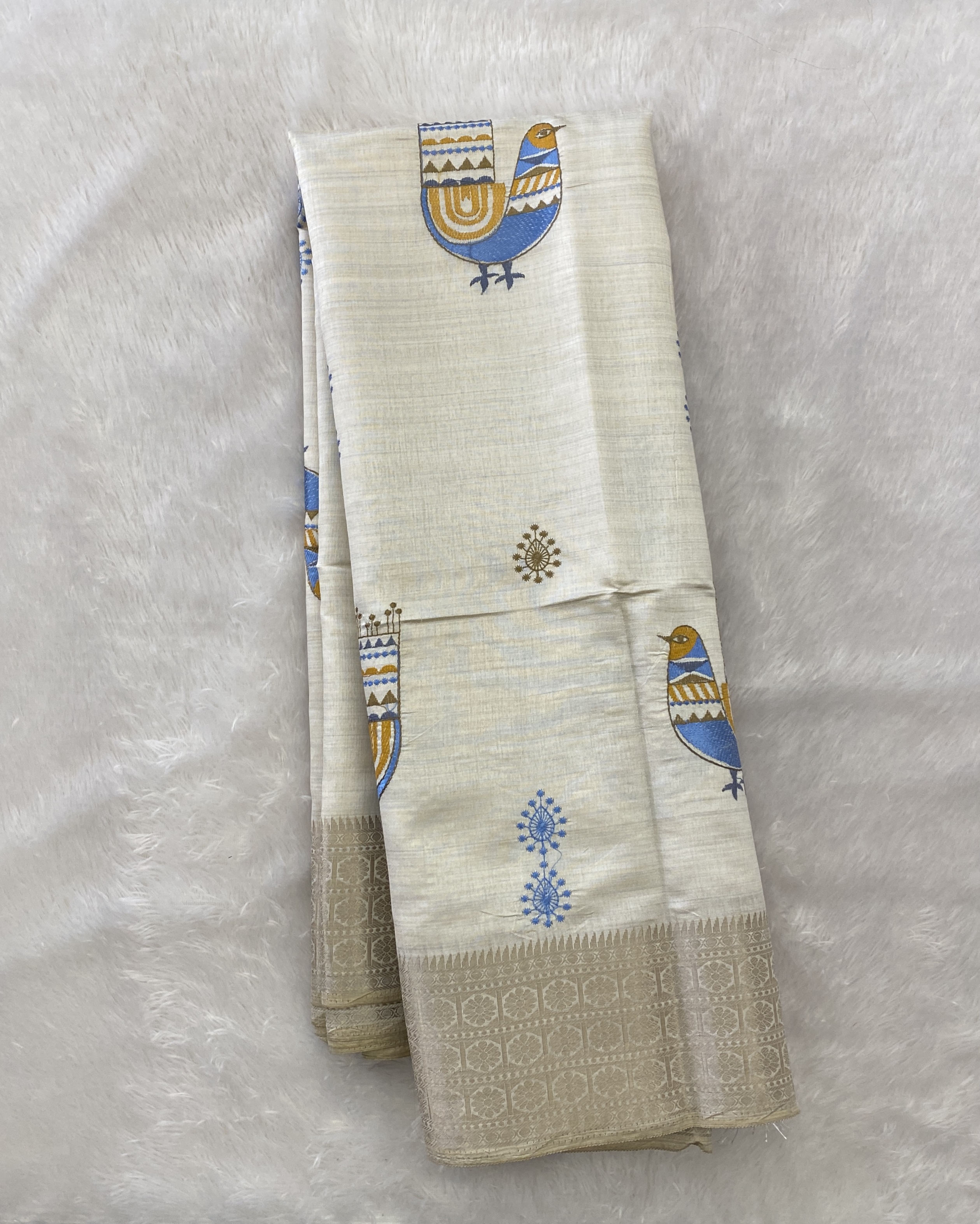 Sreelakshmi - The Tussar Silk Bird Motifs Saree With Jari Border 16992