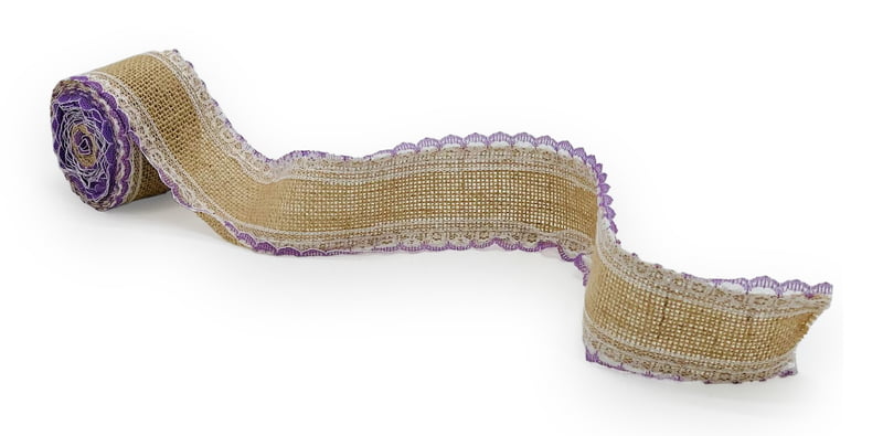 Burlap Ribbon with White & Lilac Lace Burlap Ribbon with White & Lilac Lace