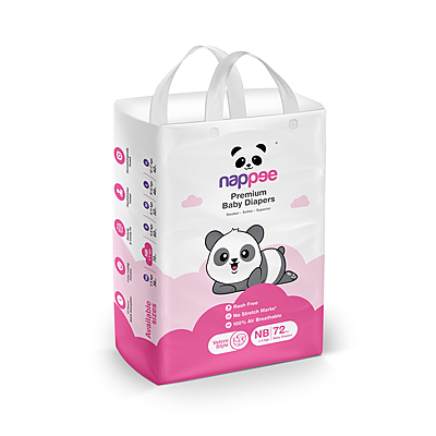 Nappee Premium - Newborn Jumbo pack- Tape/ Velcro - 72pc (Upto 5kg)