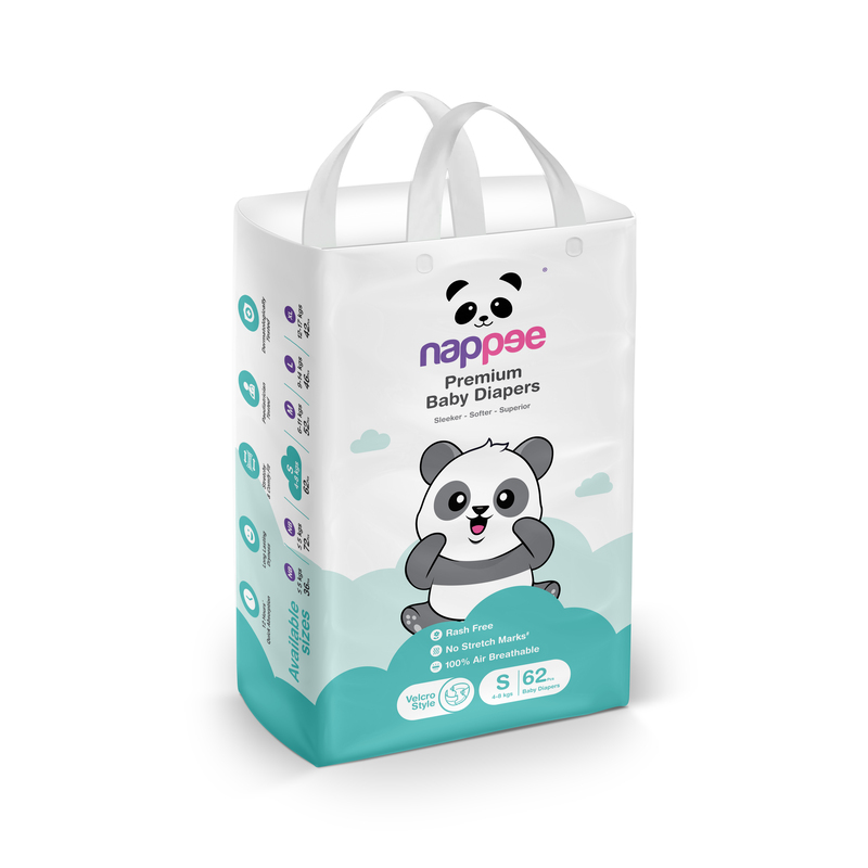Nappee Premium - Small (Tape/ Velcro) 4to 8kg- 62pc Nappee Premium - Small (Tape/ Velcro) 4to 8kg- 62pc