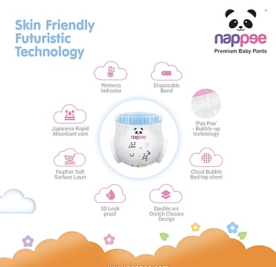 Nappee - Premium Baby Diaper - Medium - 56 Pcs (Pant type /Pull-ups Type) Nappee - Premium Baby Diaper - Medium - 56 Pcs (Pant type /Pull-ups Type)