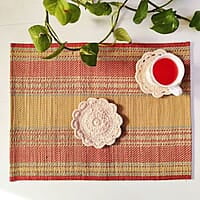 Madur Yellow Base & Red Table Mat (Set of 6)