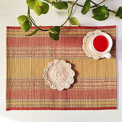 Madur Yellow Base & Red Table Mat (Set of 6)