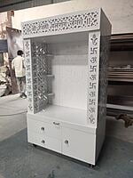 3D Corian Radha Krishna Puja Mandir With WPC Pillar & WPC Drawers 3D Corian Radha Krishna Puja Mandir With WPC Pillar & WPC Drawers