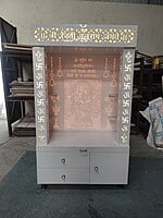 3D Corian Radha Krishna Puja Mandir With WPC Pillar & WPC Drawers 3D Corian Radha Krishna Puja Mandir With WPC Pillar & WPC Drawers