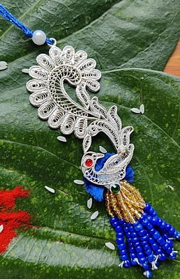 Silver Peacock Lumba Rakhi Silver Peacock Lumba Rakhi