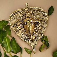 Mini Enamel Leaf Ganesh Gold color Aluminium Idol