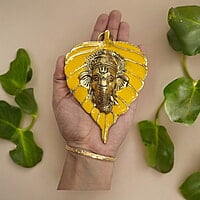 Mini Enamel Leaf Ganesh Yellow color Aluminium Idol