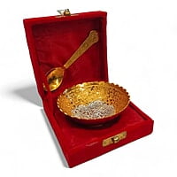 German Silver + Gold Bowl With Spoon German Silver + Gold Bowl With Spoon