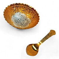 German Silver + Gold Bowl With Spoon German Silver + Gold Bowl With Spoon