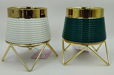 Pot With Stand Green White Pot With Stand Green White