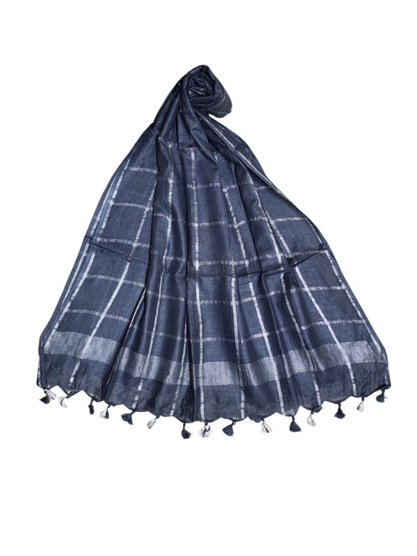 Grey Cotton Silk Silver Zari Dupatta