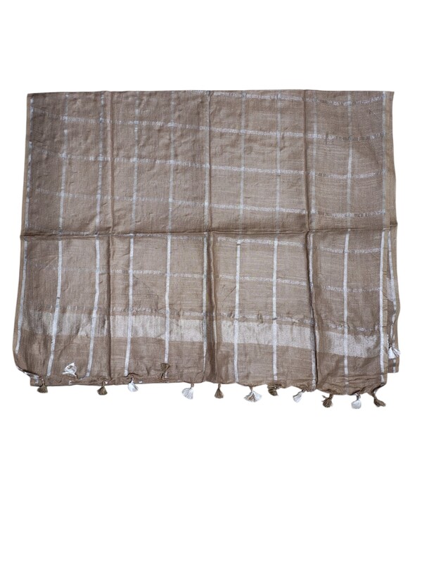 Beige Cotton Silk Silver Zari Dupatta