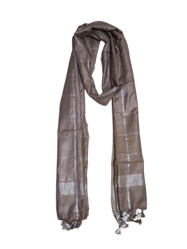 Beige Cotton Silk Silver Zari Dupatta