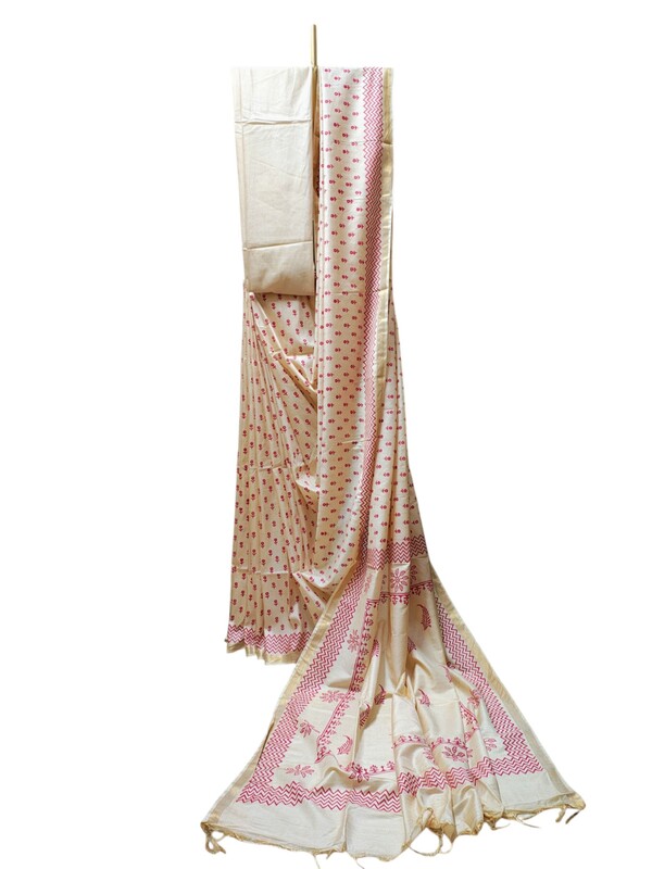 Lal Paar Durga Puja Bengali Katan Silk Saree for Women