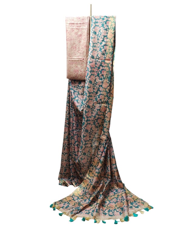 Red & Gold Kalamkari Print Saree with Running Blouse