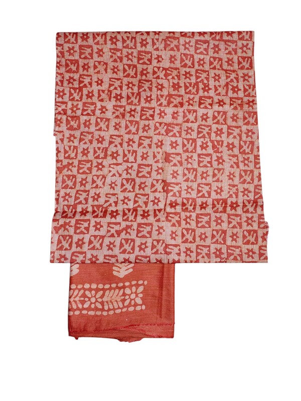 Orange Unstitched Batik Print Cotton Salwar Suit Dress Material with Dupatta