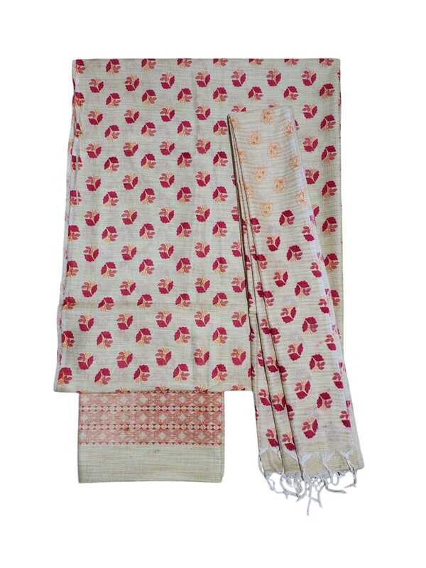 Pink & Orange Unstitched Batik Print Cotton Salwar Suit Dress Material with Dupatta