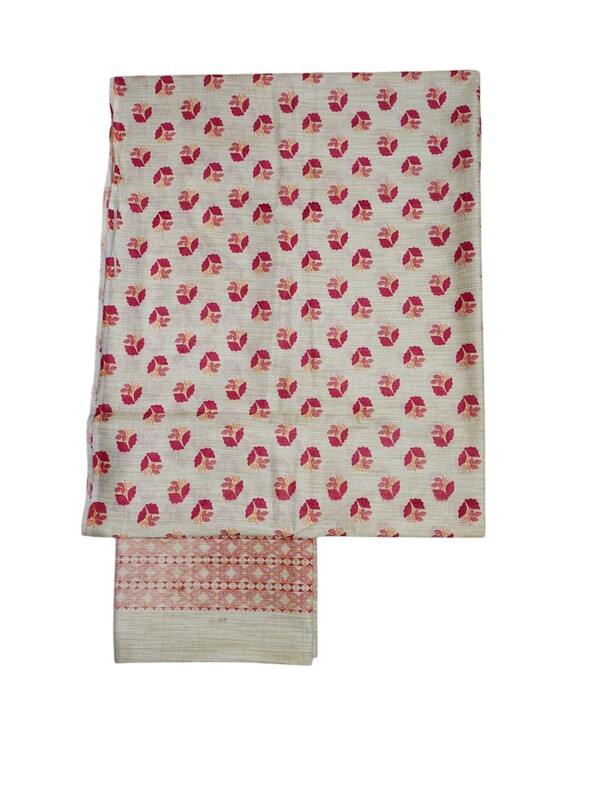 Pink & Orange Unstitched Batik Print Cotton Salwar Suit Dress Material with Dupatta