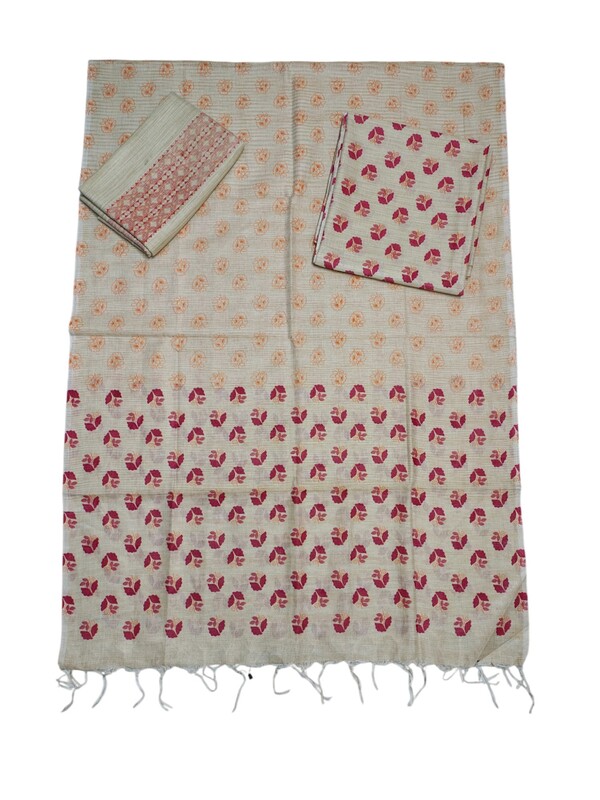 Pink & Orange Unstitched Batik Print Cotton Salwar Suit Dress Material with Dupatta
