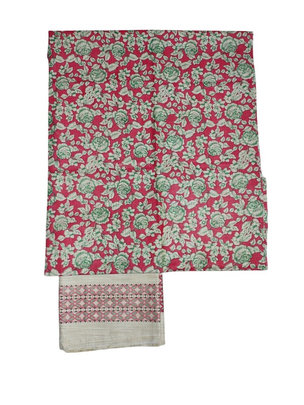 Maroon & Green Unstitched Kalamkari Print Cotton Salwar Suit Dress Material with Dupatta