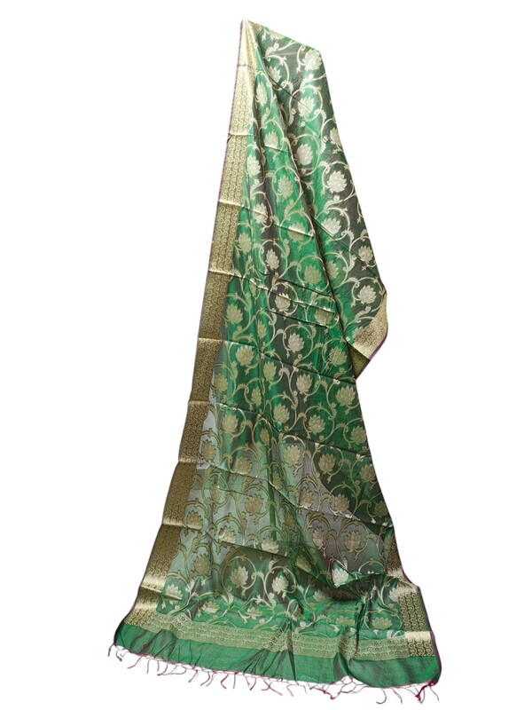 Green Banarasi Chanderi Silk Dupatta for Women
