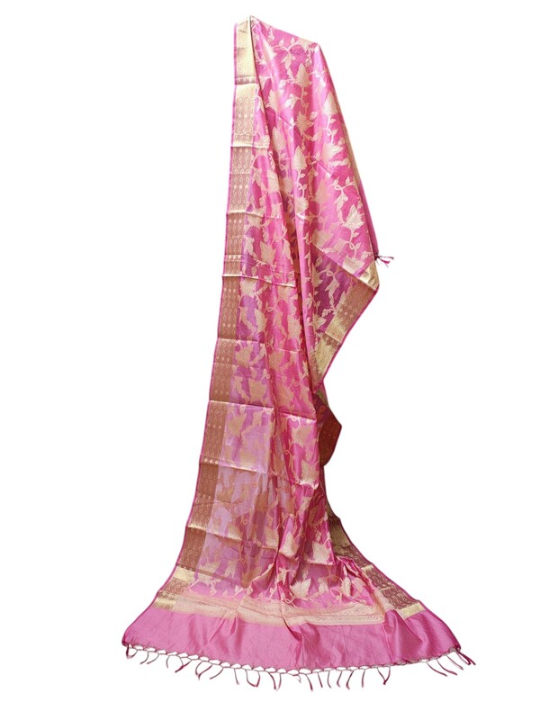 Pink Banarasi Silk Dupatta for Women