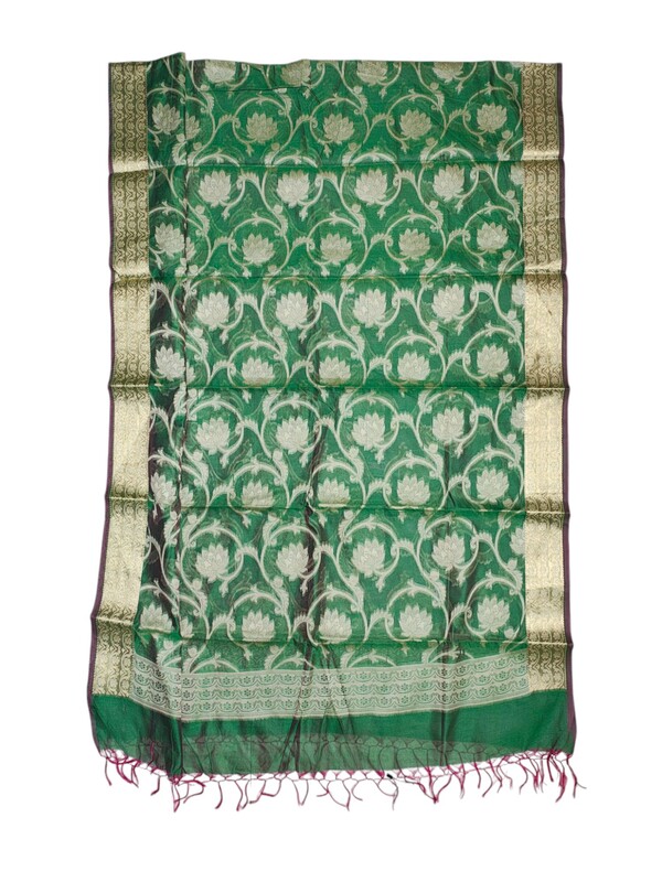 Green Banarasi Chanderi Silk Dupatta for Women