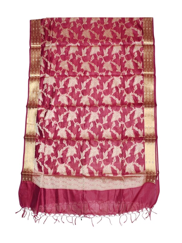 Red Banarasi Chanderi Silk Dupatta for Women